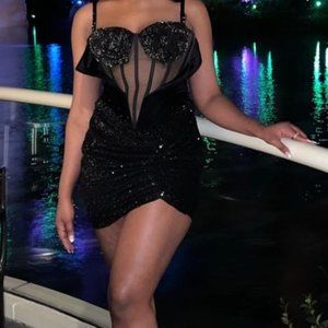 Black and Nude Sequin Hand Made Corset Mini Dress